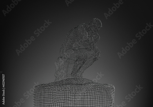 black thinking man statue and background 3d render image
