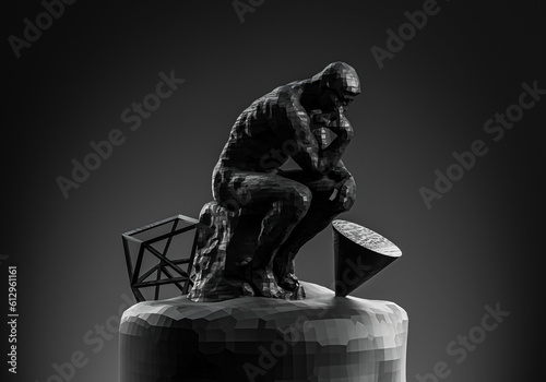 black thinking man statue and background 3d render image