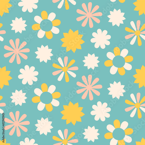 Summer Daisy Floral 70s Retro Seamless Pattern