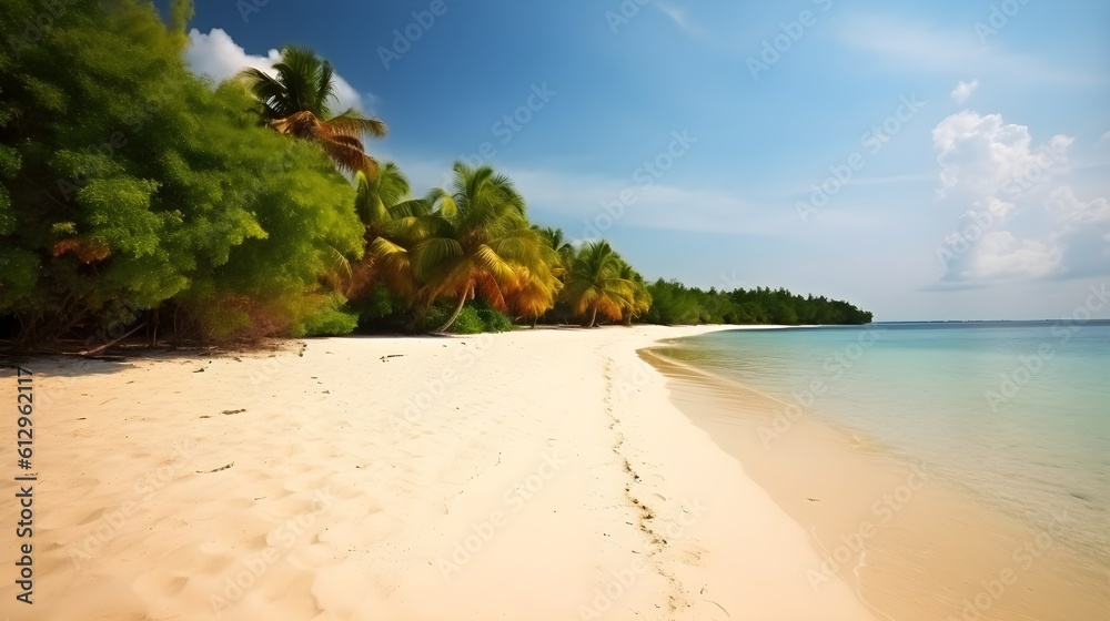 Coastal wonder, picturesque tropical beach, majestic waves, and pristine beauty