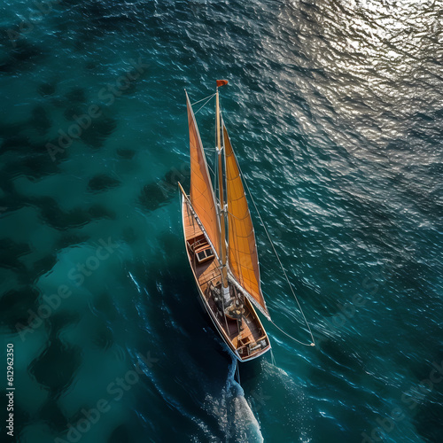 Sailing Boat at Sea Aerial View. Generative AI