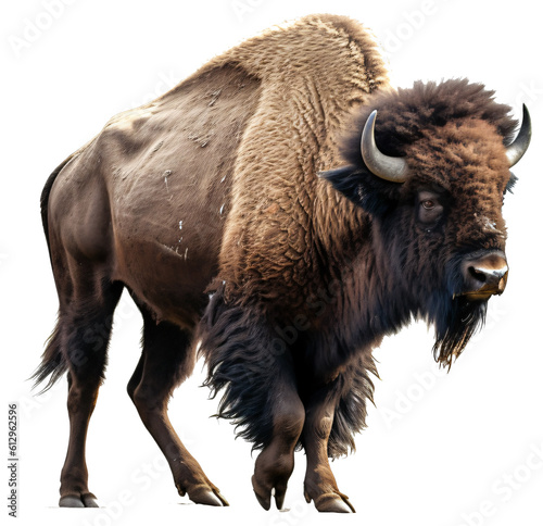 Buffalo isolated on the transparent background PNG. Top view. AI generative.