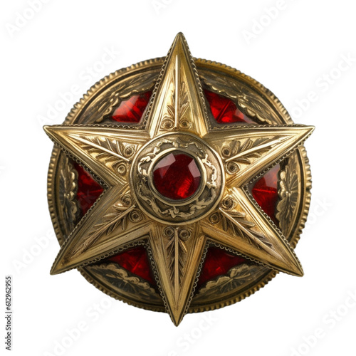 a red and gold star on a transparent background, in the style of soviet realism, white and bronze tones. Generative AI .
