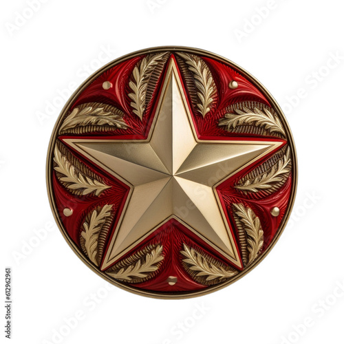 a red and gold star on a transparent background, in the style of soviet realism, white and bronze tones. Generative AI . photo