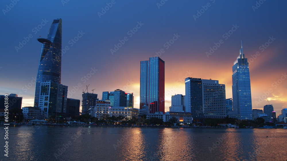 Blue and orange color skies in Ho Chi Minh City