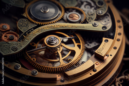 mechanism of an ancient wristwatch. AI Generated