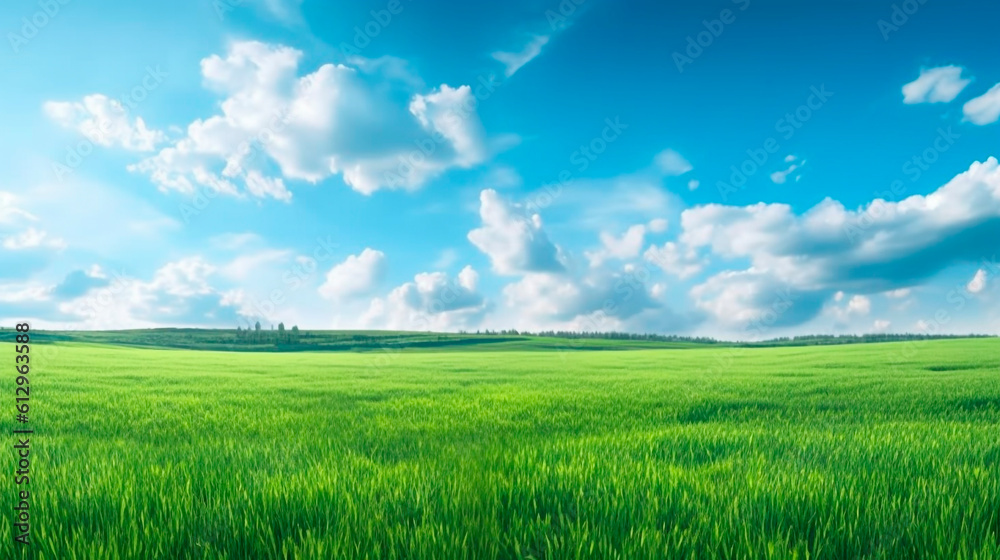 green field and sky. Generative Ai. 