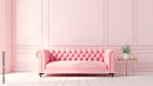 stylish minimalistic interior in light pink colors. Generative Ai. 