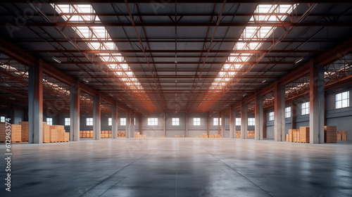huge warehouse empty space for goods. Generative Ai. 
