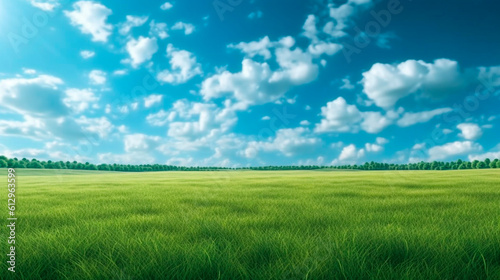 green grass and blue sky. Generative Ai. 