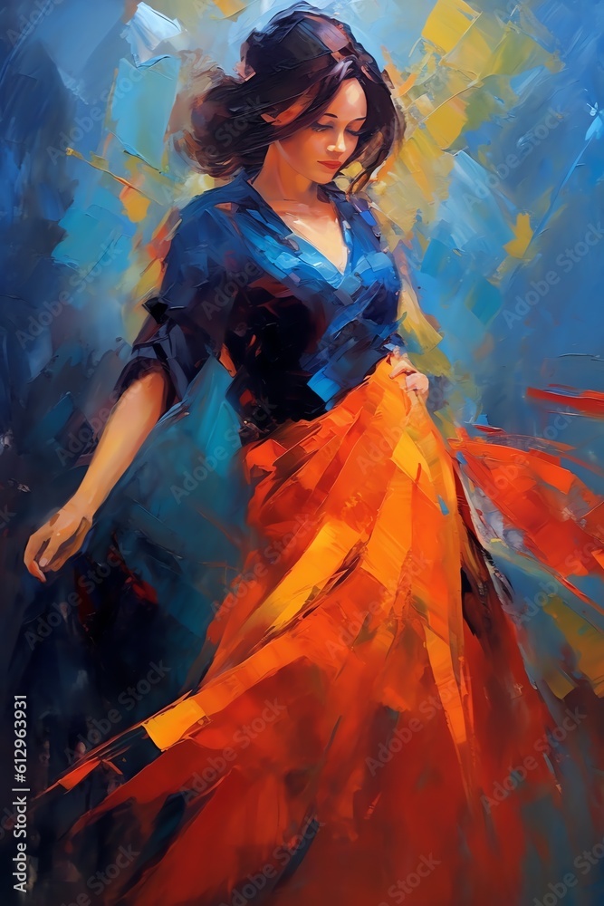 Beautiful Lady Dancing, Oil Painting - Generative AI