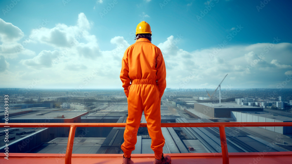 civil engineer inspecting a construction site from a height. Generative Ai. civil engineer inspecting a construction site from a height. Generative Ai.