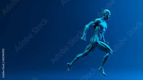 digital running man on blue field. Generative Ai. 