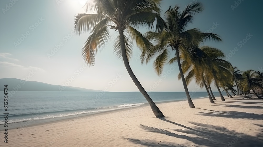 Palmy Trees Enhance the Natural Splendor of a Sandy Beach, Captivating the Senses