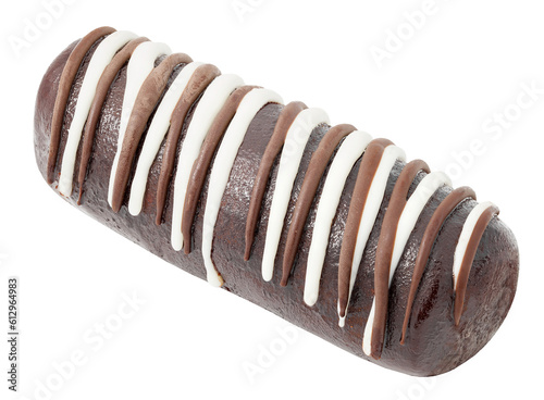 Chocolate cake, pastry sweet sausage, isolated on transparent background .