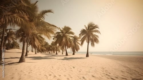 Palmy Trees Illuminated by Sunshine on a Sandy Beach