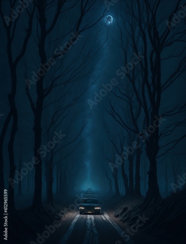 illustration of a scary forest at night