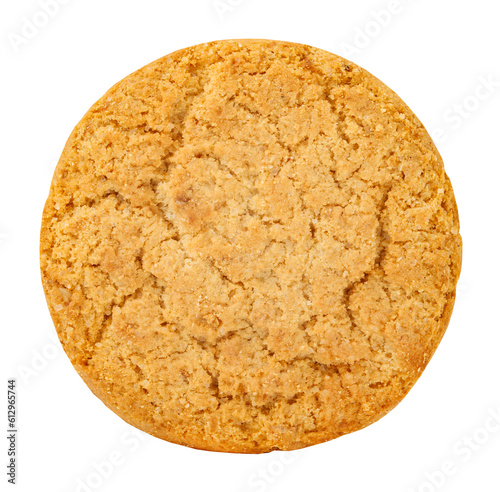 Oatmeal cookie one round, top view, isolated on transparent background