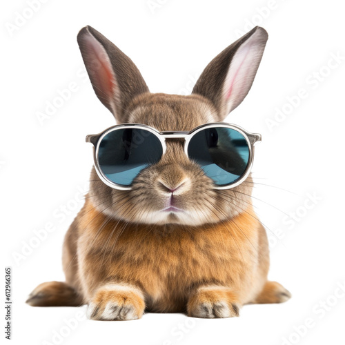 Funny rabbit wearing sunglasses on a transparant background, cut out clipart for print and presentation