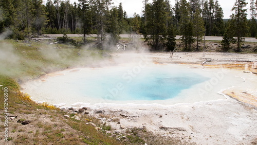 Blue geothermal spring pond in Wyoming