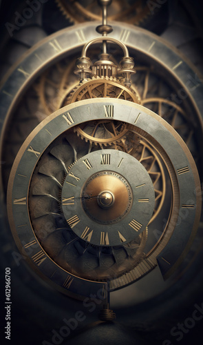 A close up of a clock with gears. Generative AI. Surreal artificial intelligence with fibonacci clock.