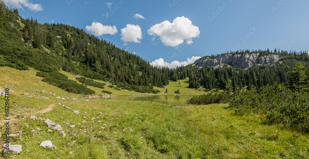 Beautiful summer view of the Sackwiesensee in Styria ( Austria) as seen from the meadows around. summer, day, nature, landscape, amazing, beautiful, stunning, hike, hiking, wanderlust, tourism
