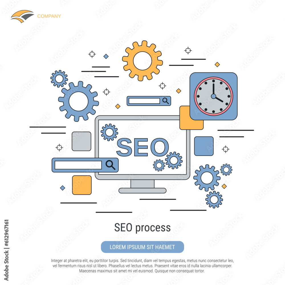 SEO optimization, information processing, web search flat contour style vector concept illustration SEO optimization, information processing, web search flat contour style vector concept illustration