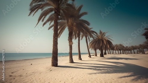 Palmy Trees Grace a Pristine Sandy Beach, Creating a Paradise on Earth © Ranya Art Studio