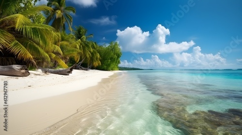 Coastal harmony, stunning tropical beach, swaying palms, and serenade of the sea © Ranya Art Studio