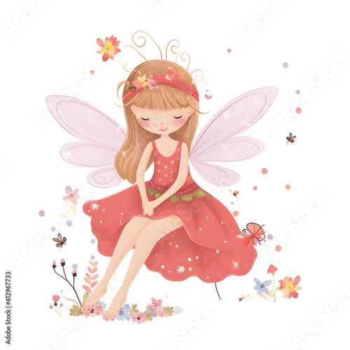 Magical winged wonders, adorable clipart illustration of colorful fairies with cute wings and enchanting flower charms