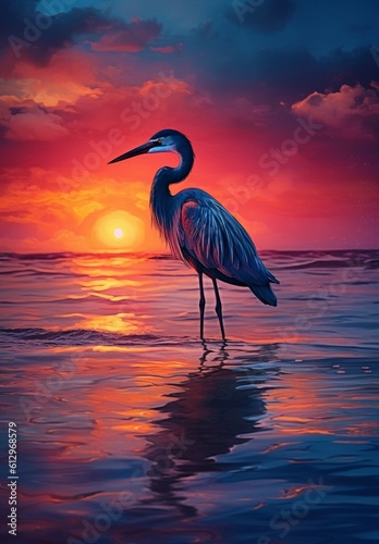 Heron at sunset