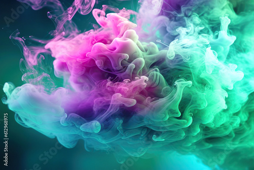 Rainbow of Acrylic Ink in Water. Color Explosion. green, Colorful explode. Generative AI