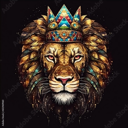 Lion, colorful lion with diamond crown