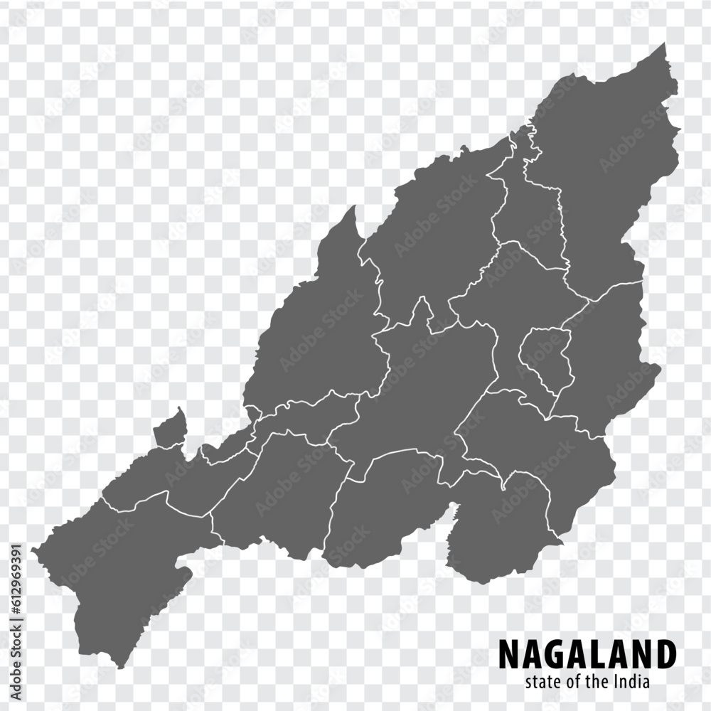 Blank map State Nagaland of India. High quality map Nagaland with municipalities on transparent background for your web site design, logo, app, UI. Republic of India. EPS10. Blank map State Nagaland of India. High quality map Nagaland with municipalities on transparent background for your web site design, logo, app, UI. Republic of India. EPS10.