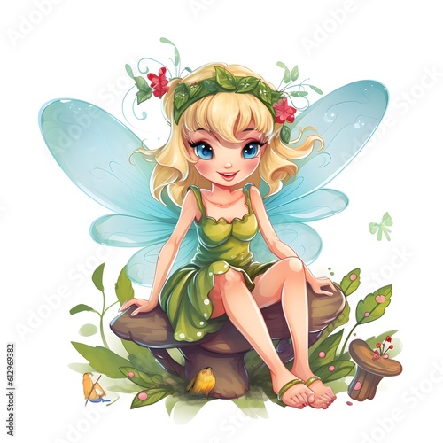 Whimsical garden haven, charming clipart of colorful fairies with whimsical wings and haven of garden flowers