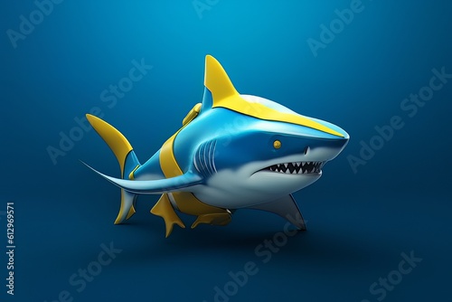 Cartoon image of a shark on a blue background isolated AI Generative AI
