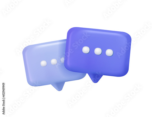3D blue dialogue icon. Speech bubbles symbol for chat on social media icon isolated on background. Support, chat, 3d comments thread mention or user chat. 3d speech bubbles icon vector illustration