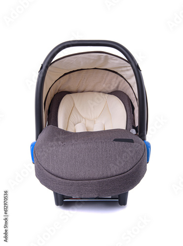 Baby car seat isolated on white background.