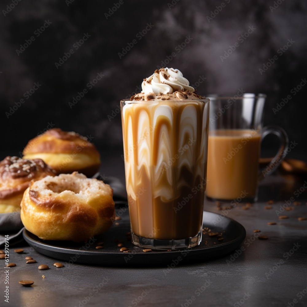 Layered Latte Macchiato in Tall Glass with Muffins Layered Latte Macchiato in Tall Glass with Muffins