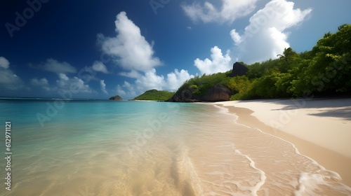 Island paradise, idyllic tropical beach, turquoise waves, and secluded island oasis