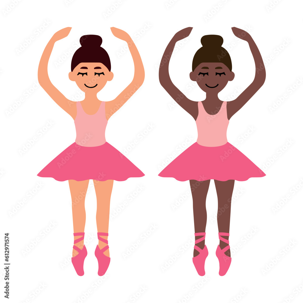 Vector illustration. A ballerina in a pink skirt raised her arms above her head. Vector illustration. A ballerina in a pink skirt raised her arms above her head.