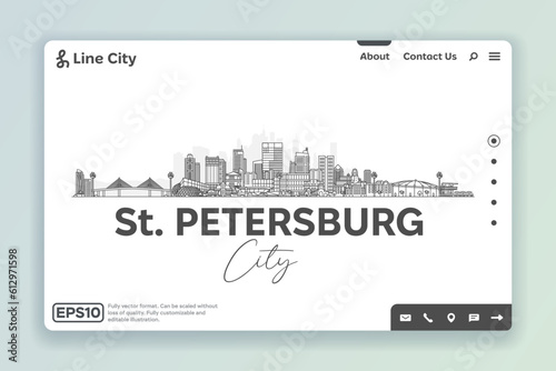 St. Petersburg, Florida, USA architecture line skyline illustration. Linear vector cityscape with famous landmarks, city sights, design icons. Landscape with editable strokes.