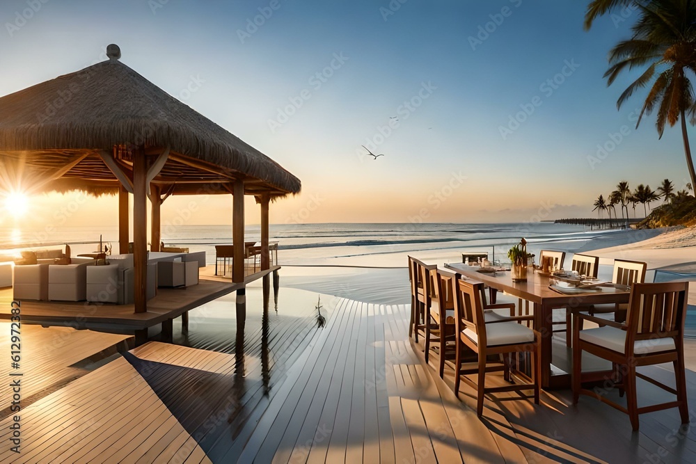restaurant on the beach  generated by AI technology 
