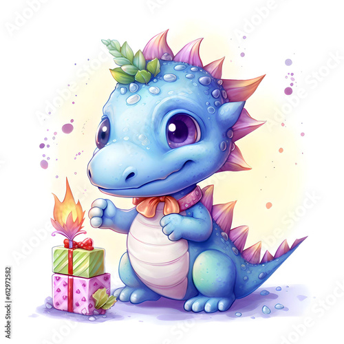 Cute little dragons   Rainbow Dinosaur Sublimation Design  Watercolors  and fantastic animals in a cartoon style. Generative AI 