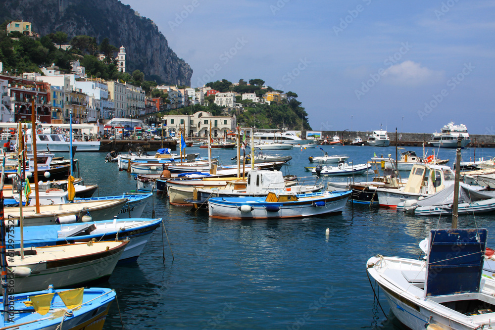 boats in the harbor Capri island Italy