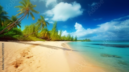 Tropical tapestry  beautifully textured sandy beach  towering trees  and coastal splendor