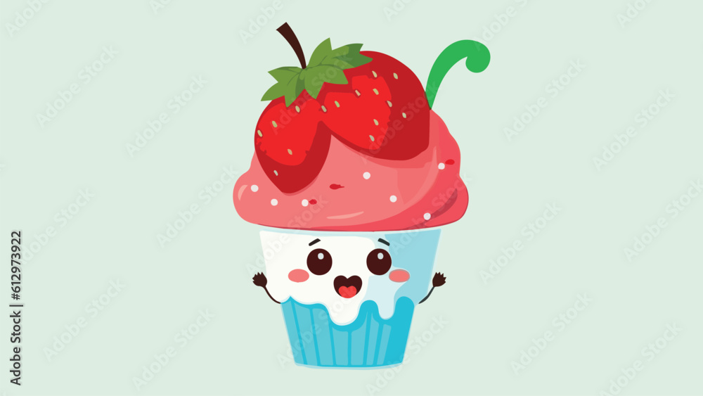 Cute cartoon cupcake character with strawberry. Cute cartoon cupcake character with strawberry.