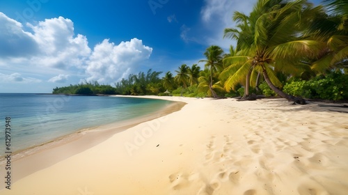 Beachside serenity, exquisite tropical beach, towering palms, and gentle sea breezes © Ranya Art Studio
