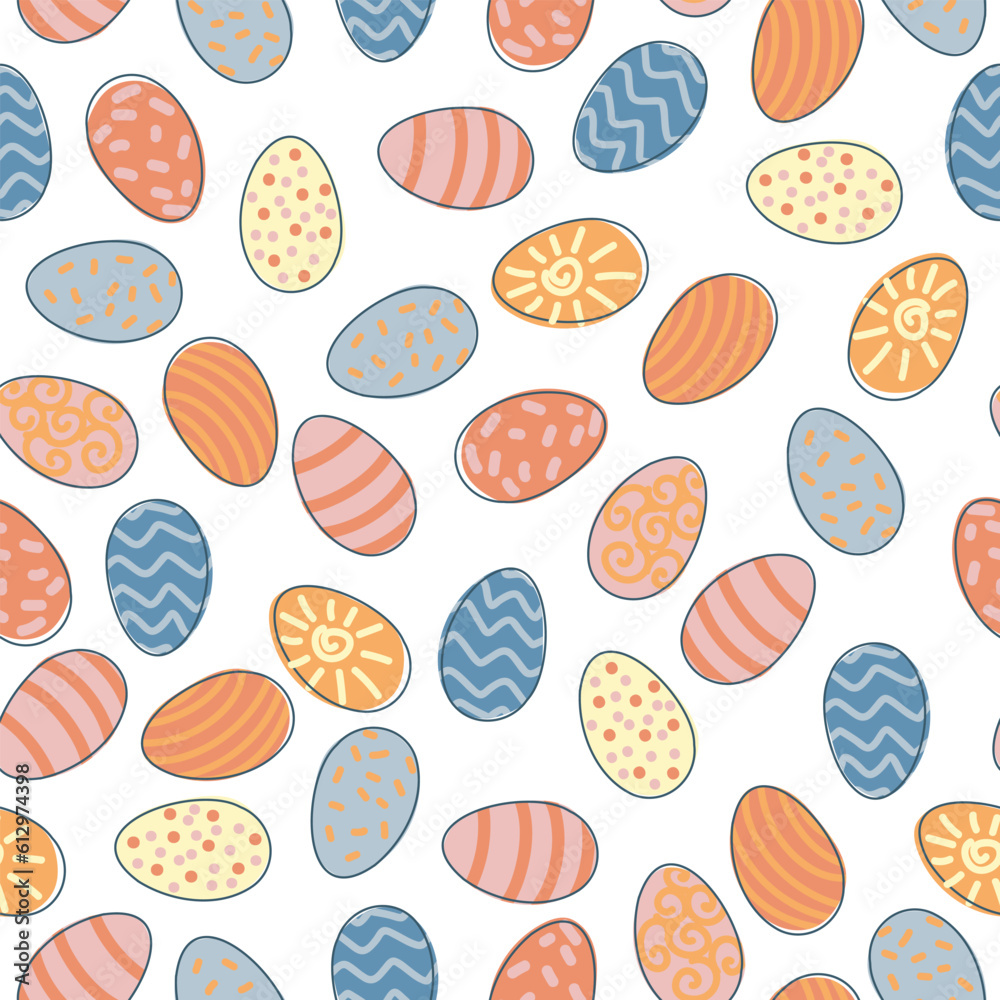 Seamless pattern of Easter eggs. Festive decor. A pattern of simple elements. Vector illustration. Seamless pattern of Easter eggs. Festive decor. A pattern of simple elements. Vector illustration.