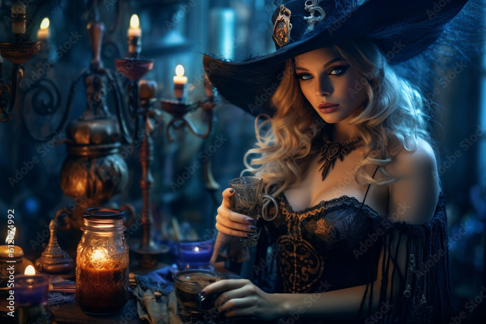 Witch. Woman endowed with witchcraft abilities that she received from nature or learned to witch. Broom, familiars, pointed hat, cauldron. Capable of harming people, sending disease. Generative AI Witch. Woman endowed with witchcraft abilities that she received from nature or learned to witch. Broom, familiars, pointed hat, cauldron. Capable of harming people, sending disease. Generative AI